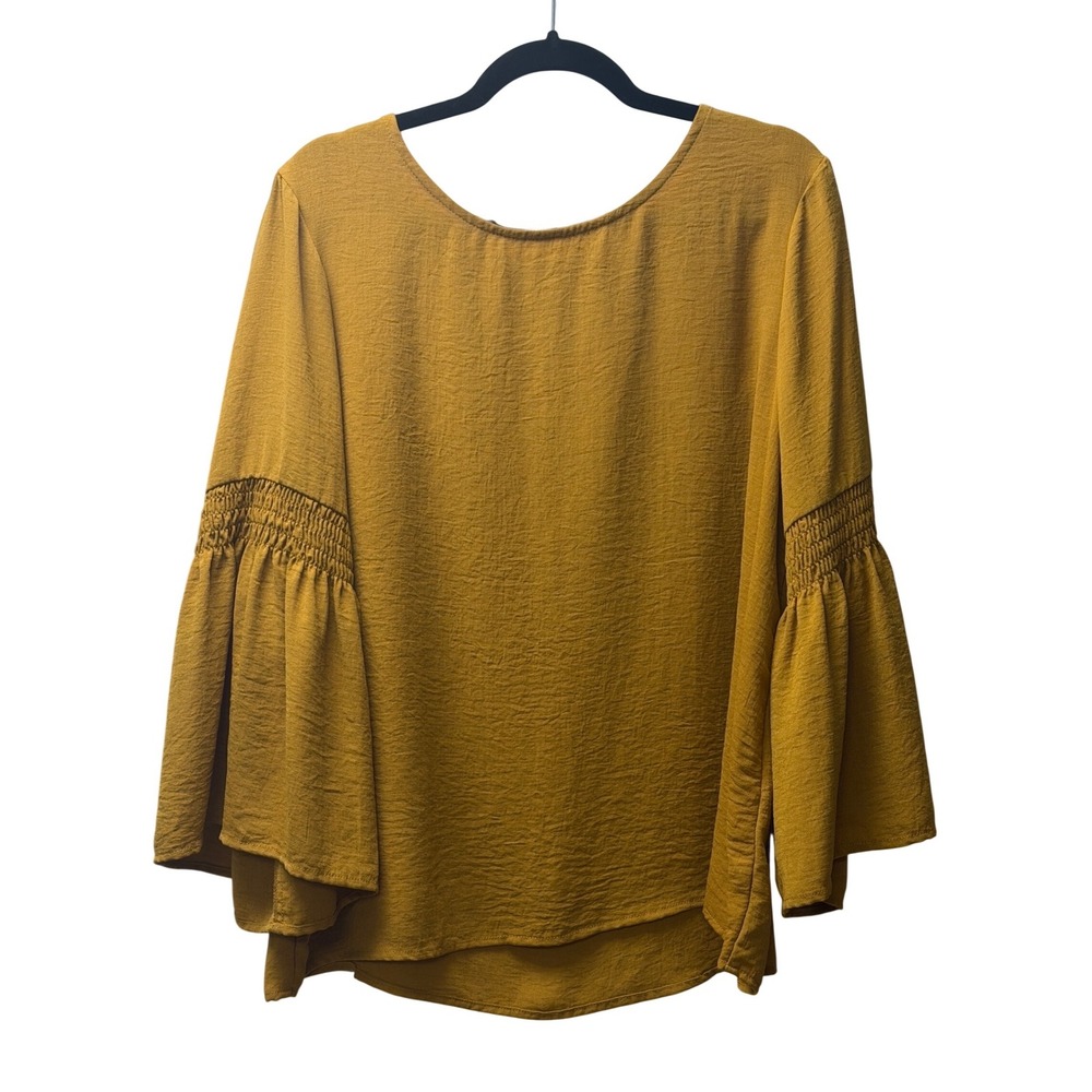 Spense Mustard Bell Sleeve Blouse Women's XL Boho Peasant Top